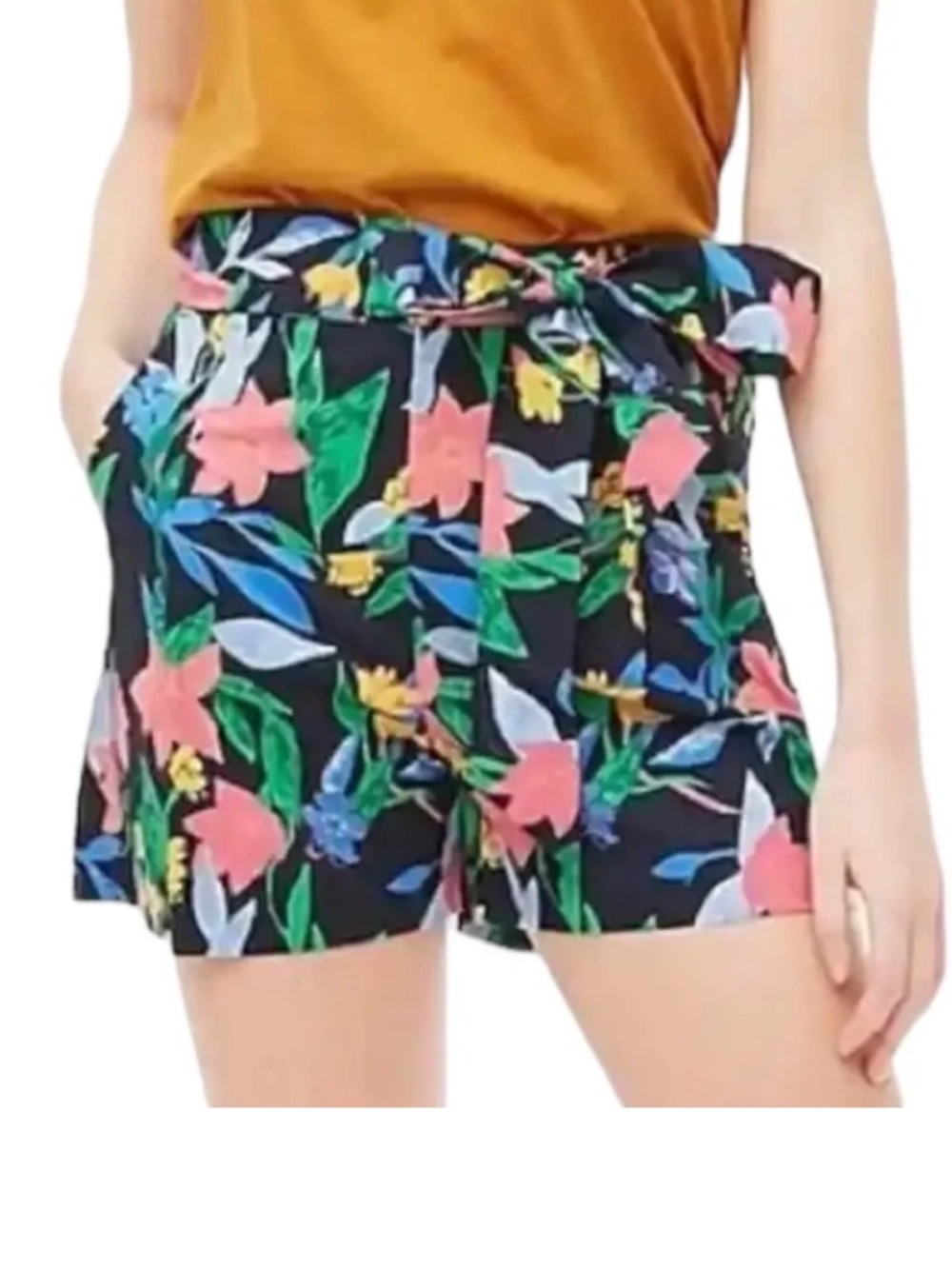 J. Crew Navy Blue Floral Cotton Poplin Tie Waist Bow Shorts